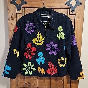 Anage Vintage Floral Embroidered Cotton Jacket Size L